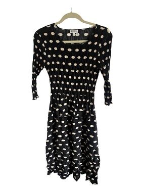Alquema Black Polka Dot Crinkled Midi Dress, size 1 or medium